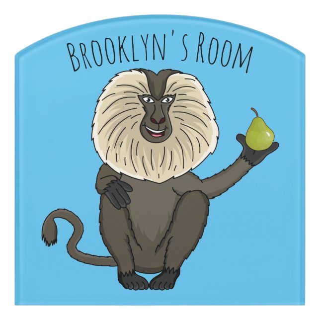 Funny lion tailed macaque monkey cartoon door sign (Contour Front)