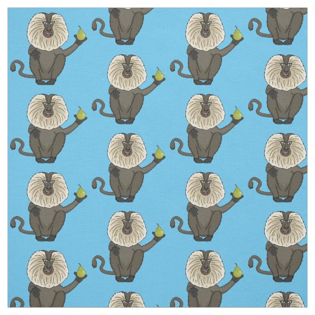 Funny lion tailed macaque monkey cartoon fabric (Swatch)