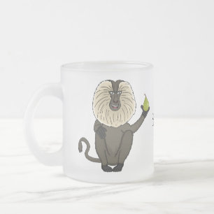 Funny lion tailed macaque monkey cartoon frosted glass coffee mug