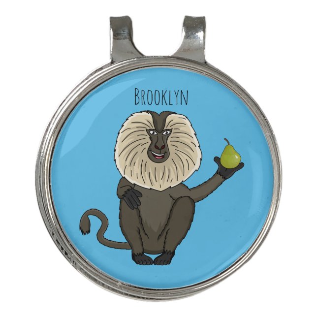 Funny lion tailed macaque monkey cartoon golf hat clip (Front)