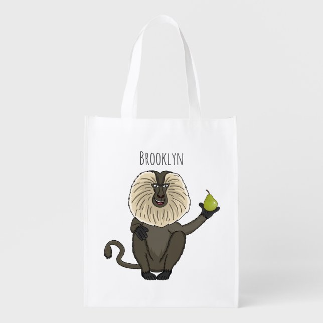 Funny lion tailed macaque monkey cartoon grocery bag (Front)