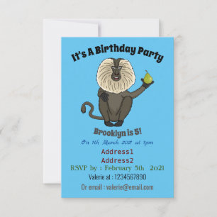 Funny lion tailed macaque monkey cartoon invitation