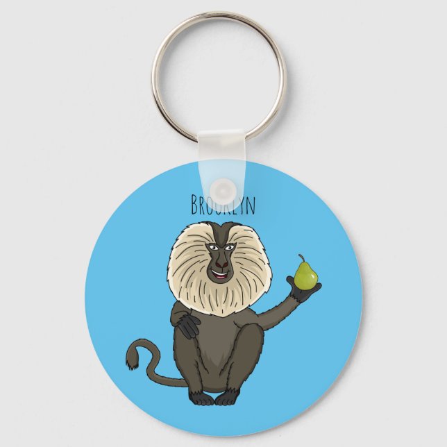Funny lion tailed macaque monkey cartoon keychain (Front)