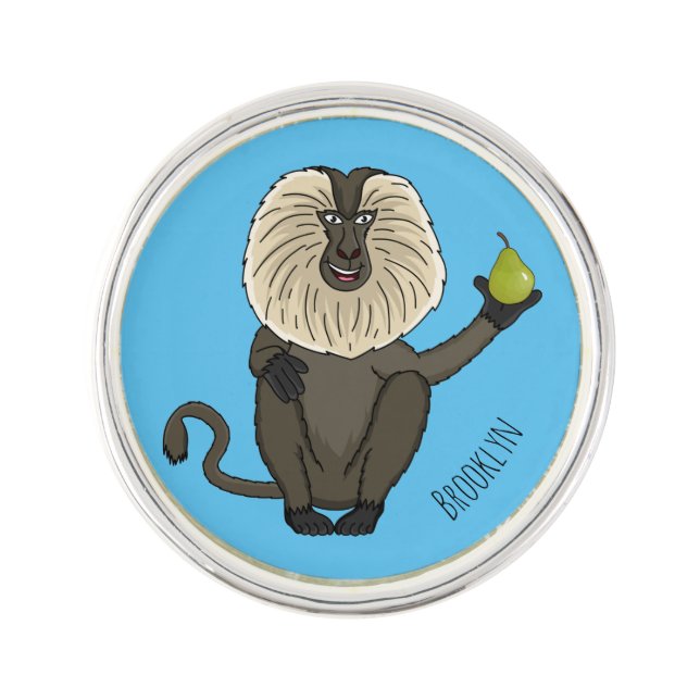 Funny lion tailed macaque monkey cartoon lapel pin (Front)