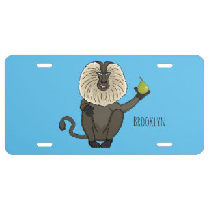 Funny lion tailed macaque monkey cartoon license plate