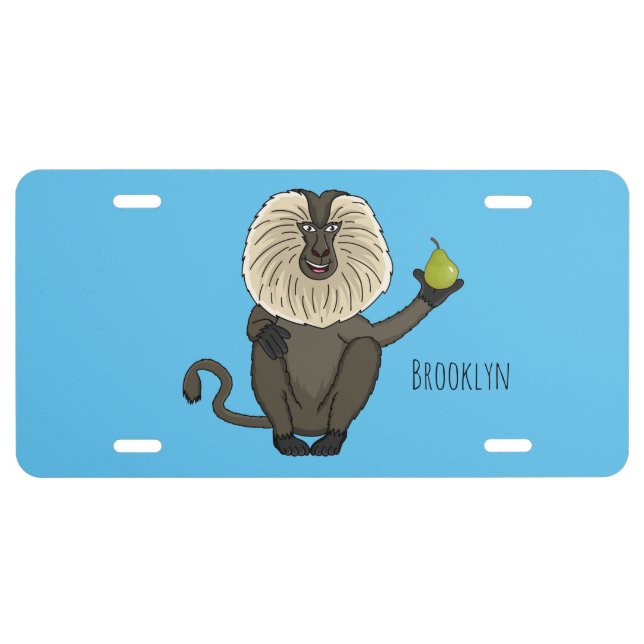 Funny lion tailed macaque monkey cartoon license plate (Front)