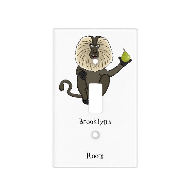 Funny lion tailed macaque monkey cartoon light switch cover (Front)