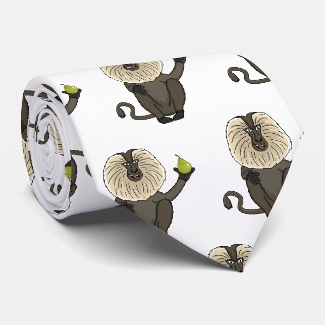 Funny lion tailed macaque monkey cartoon neck tie (Rolled)