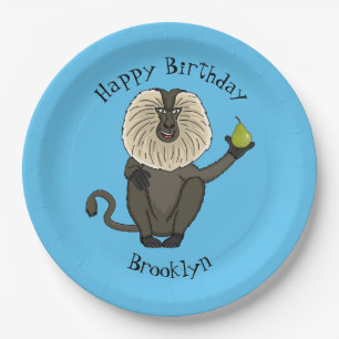 Funny lion tailed macaque monkey cartoon paper plates