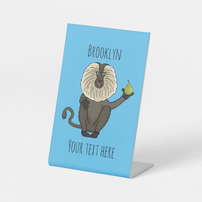 Funny lion tailed macaque monkey cartoon pedestal sign (Front)