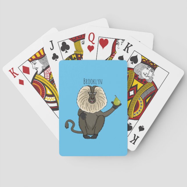 Funny lion tailed macaque monkey cartoon poker cards (Back)