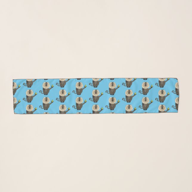 Funny lion tailed macaque monkey cartoon scarf (Front (Horizontal))