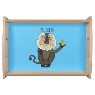 Funny lion tailed macaque monkey cartoon serving tray