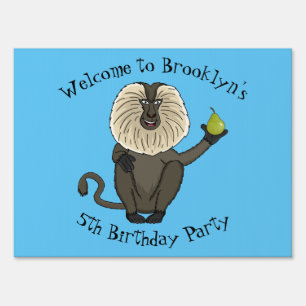 Funny lion tailed macaque monkey cartoon sign