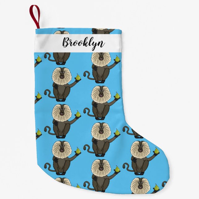 Funny lion tailed macaque monkey cartoon small christmas stocking (Front)