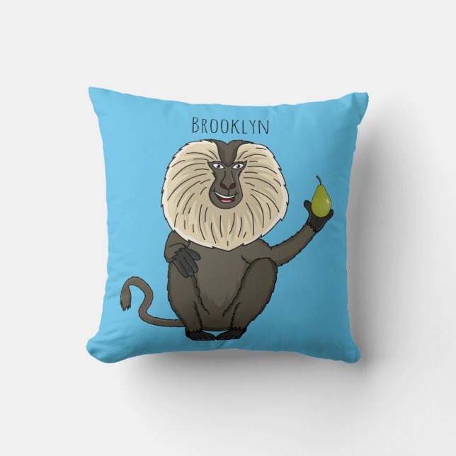 Funny lion tailed macaque monkey cartoon throw pillow (Front)