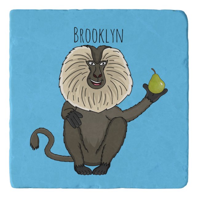 Funny lion tailed macaque monkey cartoon trivet (Front)