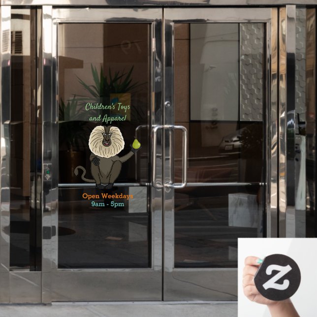 Funny lion tailed macaque monkey cartoon window cling (Office Door)