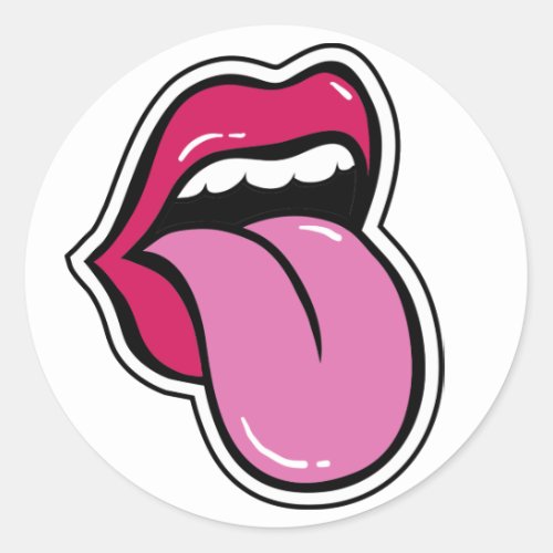 Funny lips are pink Mouth shows tongue Pop Art Classic Round Sticker