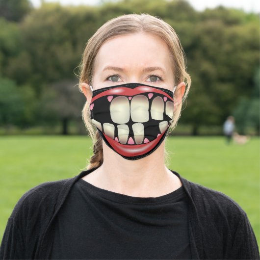 Funny lips bad teeth gum problems cartoon adult cloth face mask (Outside)