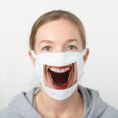 Funny lips smile teeth laughing scream photo white cotton face mask (Worn)