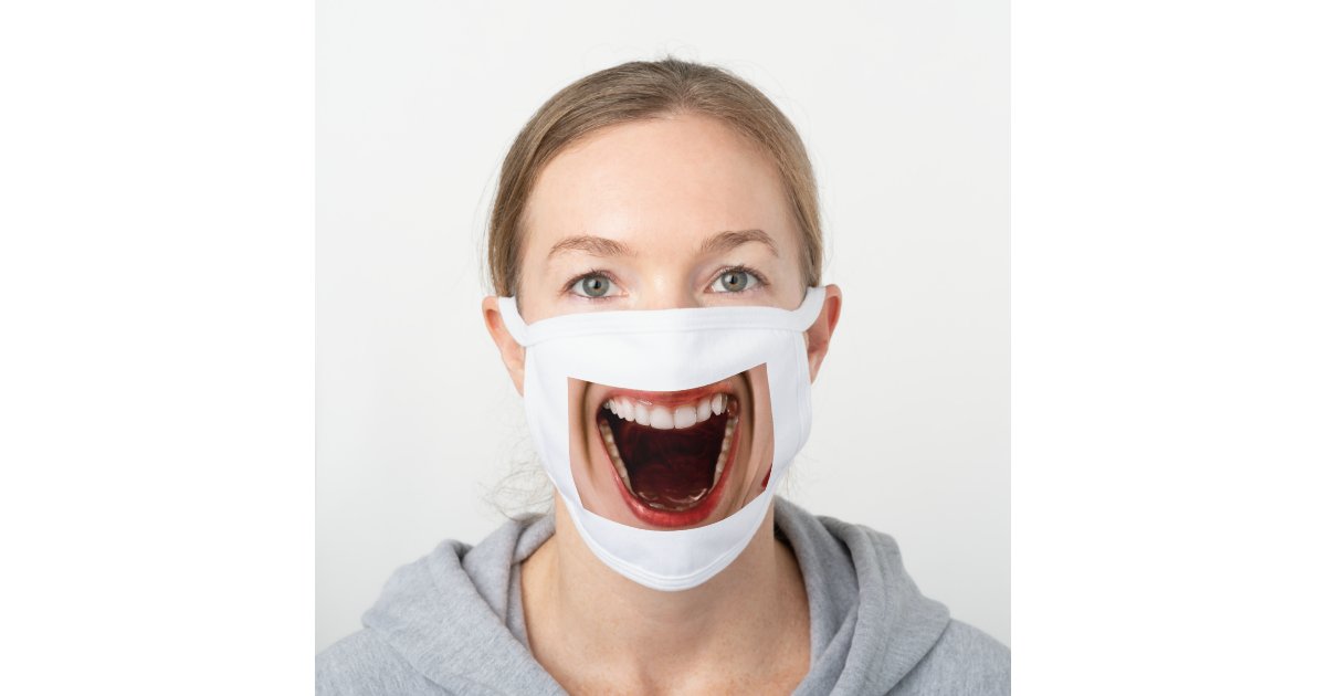 Funny Wedding Covid Masks Funny lips smile teeth laughing scream photo white cotton face mask