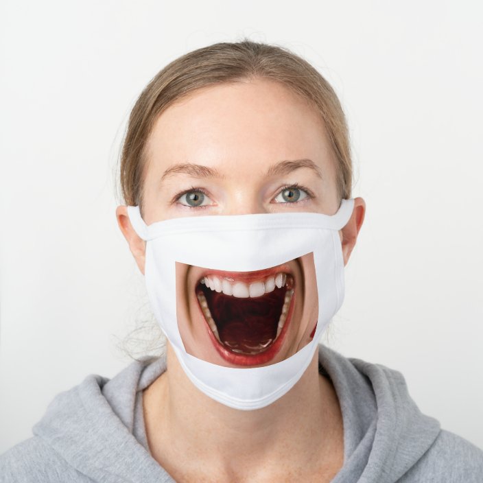 Funny Lips Smile Teeth Laughing Scream Photo White Cotton Face Mask