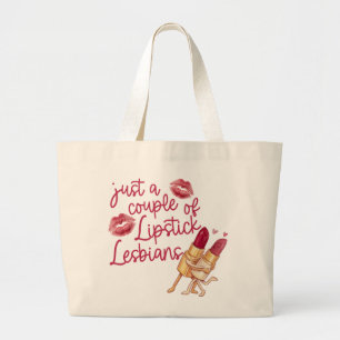 Funny Lipstick Lesbian Couple Valentine's Gift Large Tote Bag