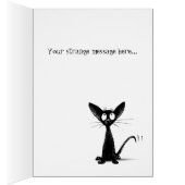 Funny Little Black Cat on Vintage Blue Damask (Inside (Right))