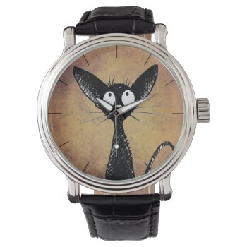 Funny Little Black Cat Watch by StrangeStore at Zazzle