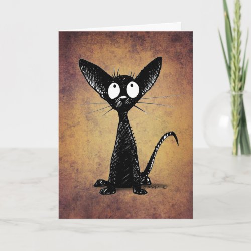 Funny Little Black Oriental Cat Art Card