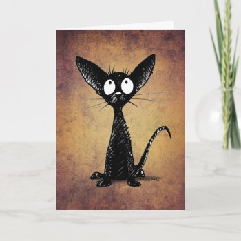 Funny Little Black Oriental Cat Art Card by StrangeStore at Zazzle