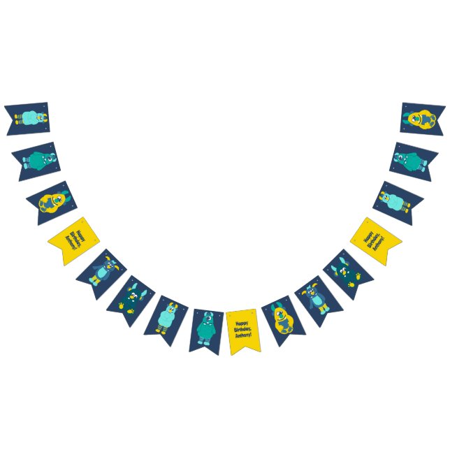 Funny Little Cartoon Monsters Boys Birthday Bunting Flags (All)
