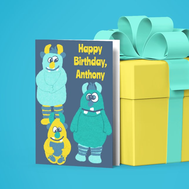 Funny Little Cartoon Monsters Boys Birthday Card (Creator Uploaded)