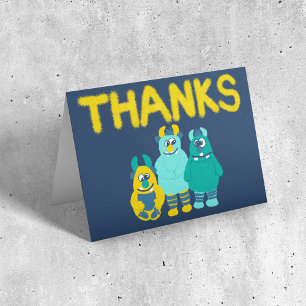 Funny Little Cartoon Monsters Boys Birthday Letterpress Thank You Card