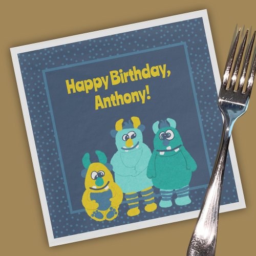 Funny Little Cartoon Monsters Boys Birthday Napkins