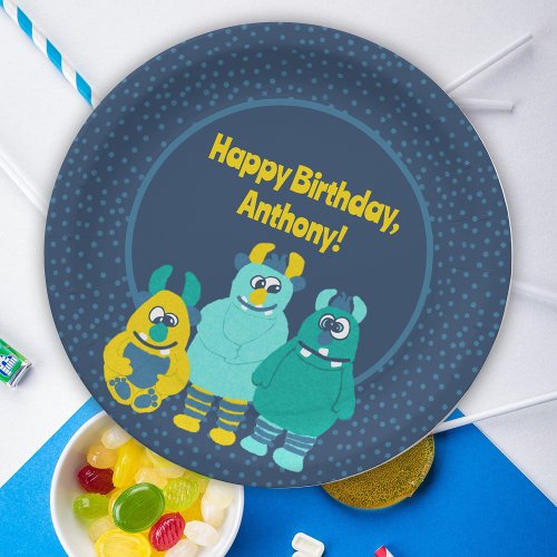 Funny Little Cartoon Monsters Boys Birthday Paper Plates