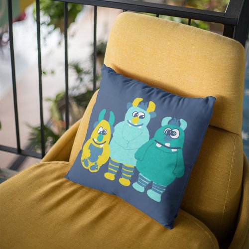 Funny Little Cartoon Monsters Graphic Throw Pillow