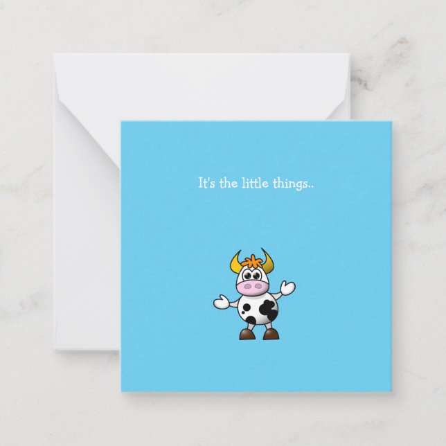 Funny Little Cow Mini Thank You Note Card (Front)