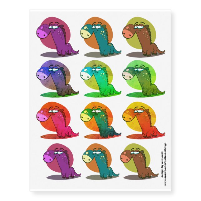 funny little dinosaur sweet cartoon temporary tattoos (Front)