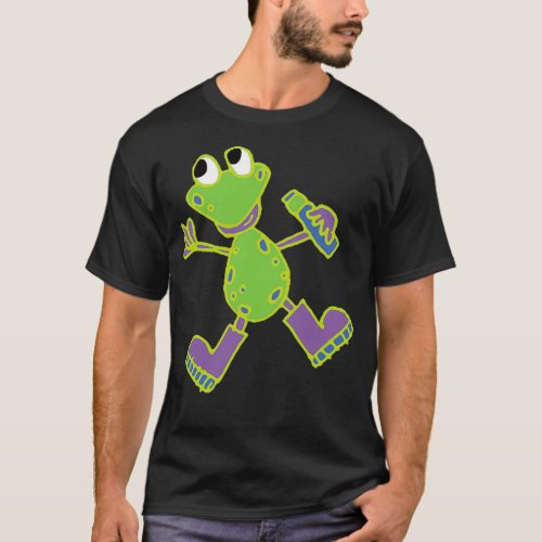 Funny Little Frog Jumping In Puddles With His Boot T_Shirt