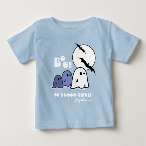 Funny Little Ghosts Custom Name Halloween  Baby T_Shirt
