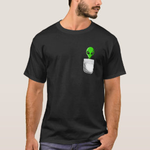 Funny little Green Alien In A Pocket T-Shirt