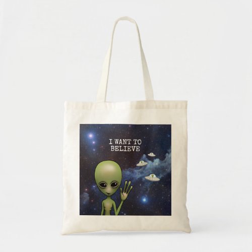 Funny Little Green Man Space Alien Sci Fi Galaxy Tote Bag