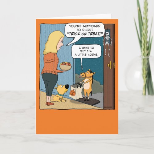Funny Little Horse Trick or Treat Halloween Card