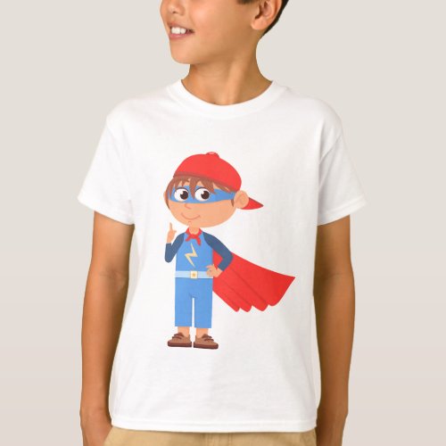 Funny Little Kid in Superhero Costume  T_Shirt