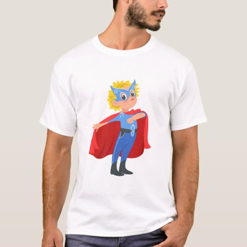 Funny Little Kid in Superhero Costume T_Shirt