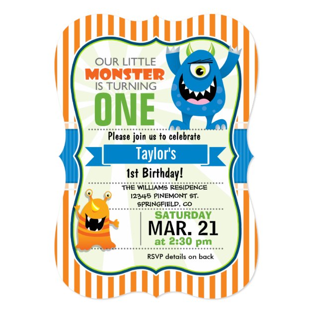 Funny Little Monster Birthday Party Invitation
