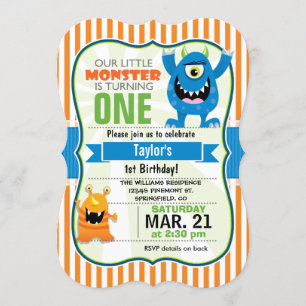 Funny Little Monster Birthday Party Invitation