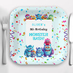 Funny Little Monster Birthday Party Paper Plates<br><div class="desc">Colorful Birthday party paper plates with funny,  cute,  colorful,  happy little monsters and confetti. Easily personalize all the text and you can use it for any birthday of little kids. Please visit the store for the full line of products that are available :) - Kate Eden Art</div>